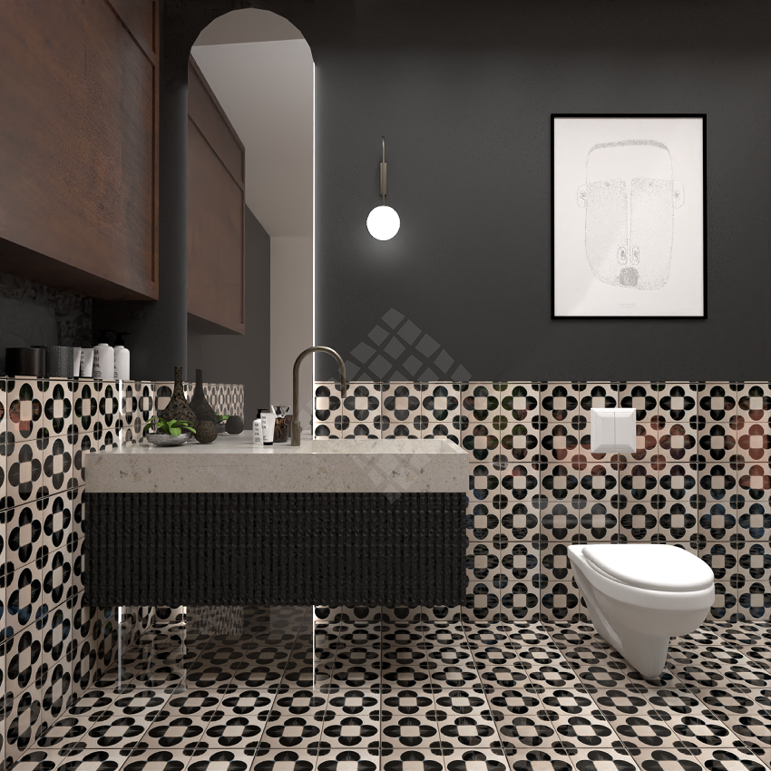 Modern bathroom with patterned tiles