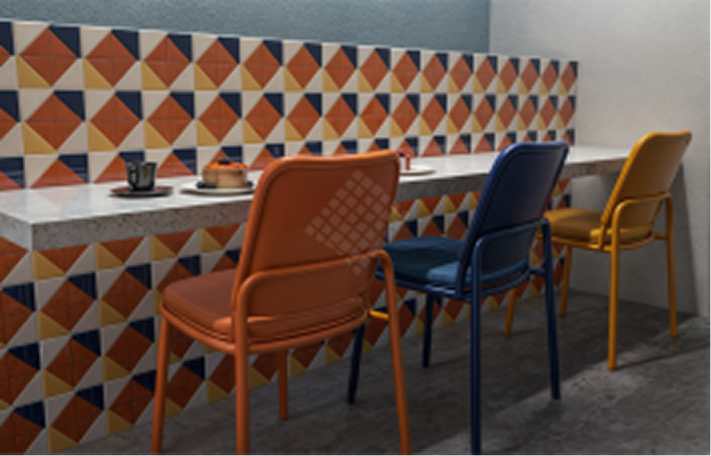 Cafe with colorful geometric tiles