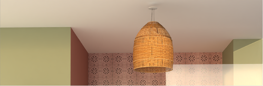 Corner with woven pendant lamp