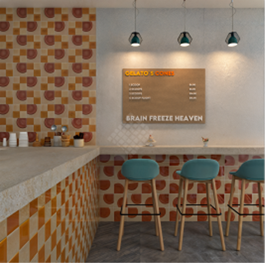 Bar area with retro pattern tiles